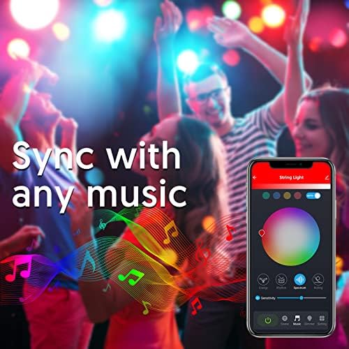 Kontrola aplikacija za promjenu boja, 66ft Smart Bluetooth glazba Sync Sinc String String Lights zamrači s daljinskim, 20 modus Tinkle