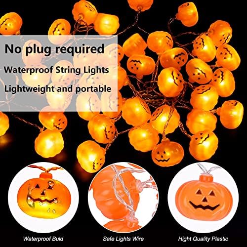 Elonoween ukrasi 19,7ft 40 LED bundeva, svjetla za Halloween 3D vodootporna svjetla narančaste svjetlucave ， 2 načina rada stabilna/treperska