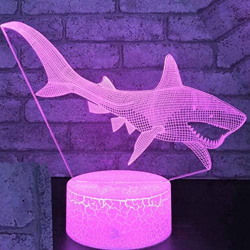 Jinnwell 3d morski pas riba noćna lagana lampica iluzija LED 7 boja za promjenu dodira prekidač stol stola za ukrašavanje lampica akrilni