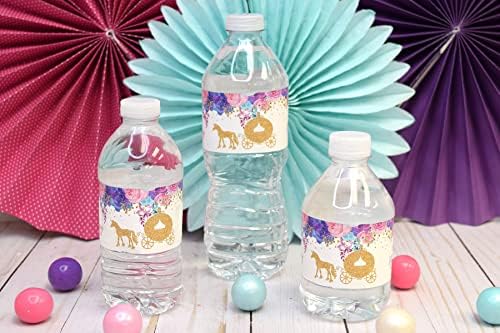 Akvarelni cvjetni princeza kolica za rođendan tematska vodootporna voda naljepnice za bocu vode 20 omotana oko naljepnica veličine