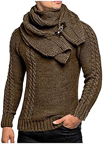XXBR Pleteni džemper za muške, zimske pulovera pulovera ležerne tople skakačice s visokim šal od ovratnika 2 komada seta