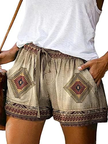 Kratke hlače za žene ljeto povremeni elastični struk zapadni etnički geometrijski print kratke hlače vrećaste garding plaže kratke