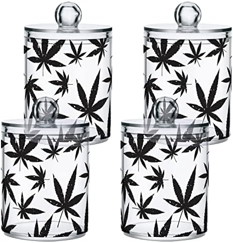 Yyzzh crna marihuana list kanabisa Listovi korova na bijelom 4 pakiranju Qtip držač za dozator za pamučni brisački kugli okrugli jastuci