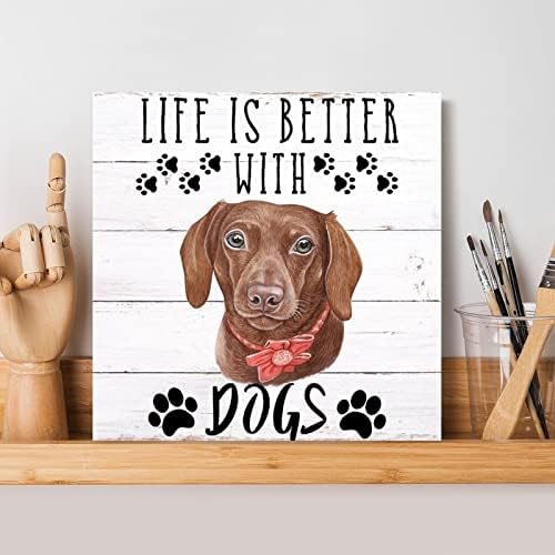 Evans1nizam Smiješni psi drveni znakovi Život je bolji s psima drvene plakete jazavce ukrasni kućni zid umjetnost pasa vlasnik poklon