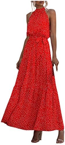 IQKA ženska sunčanica halter vrat duga haljina ljetna rukava bez rukava cvjetni print midi haljina casual labava haljina na plaži