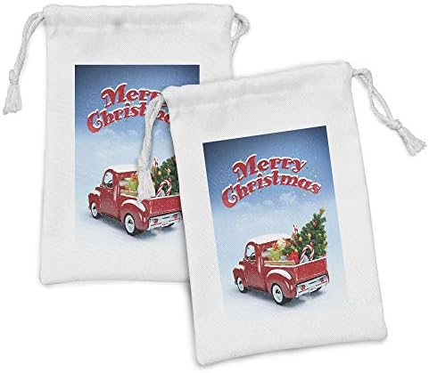 AMBESONNE set za božićnu torbicu za božićnu tkaninu od 2, kamion za kamion podnesen Ornament hladno prosinac vremenske pahulje, mala