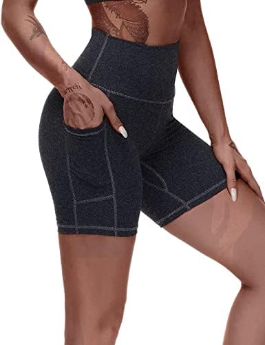 Yexezee ženski visoki struk za kontrolu trbuha Bikera kratkih hlača za vježbanje joge trčanje u teretani kompresije s 2 bočna džepa