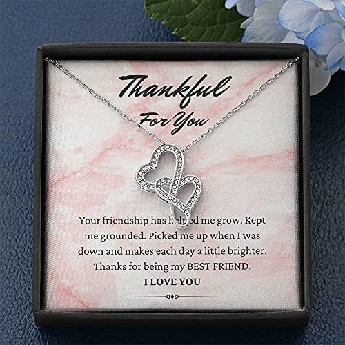 Kartica s porukama, ručno izrađena ogrlica- Personalizirani poklon Ogrlica s dvostrukim srcem, zahvalna za vas, gospođica najbolja