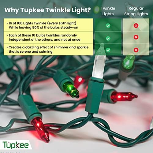 Božićna LED slučajna svjetla treptaja - 100 LED crvena, zelena i hladna bijela žarulja - 16 od 100 svjetala Twinkle - Unutarnji vanjski