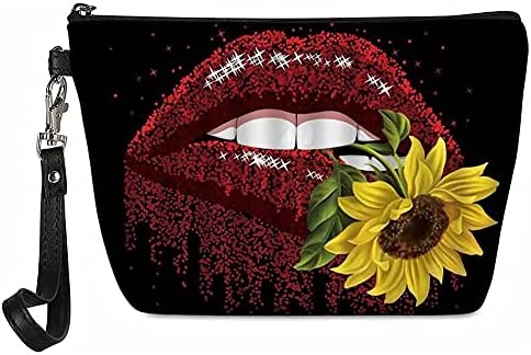 Ženske kozmetičke torbe crvene usne poljubaju suncokretove tiskane šminke Organizator toaletna komplet torba torba žena torbica vodootporna