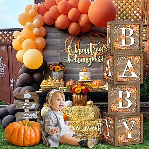 Fall Bumpkin Decorator Box za bebe tuširanje THANSGIVERSKI BORKORNI PARTY Cvjetni zasloni kutije Wood Grain Baby Tuš blokovi Mala bundeva