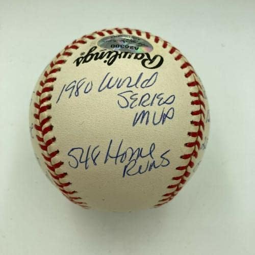 Mike Schmidt potpisao je snažno upisanu karijeru stat bejzbol reggie jackson coa - autogramirani bejzbols