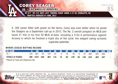 Topps bejzbol 85 Corey Seager Rookie Card - njegova prva službena rookie kartica