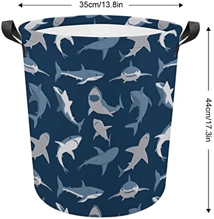 Plave maskirne košare za rublje s printom morskog psa s ručkama vodootporne sklopive okrugle košare za odjeću organizator za pohranu
