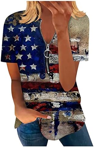Ženska majica Kratki rukavi Dan neovisnosti Dana grafičke posade-vratni zatvarači Top Stilska osnovna košulja bluze casual majica