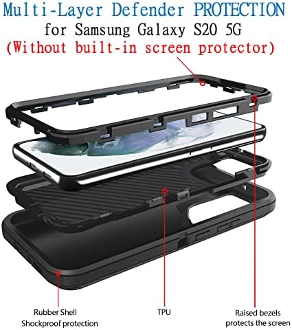 Slučaj braniča za Samsung Galaxy S20 5G, slučaj Bisbkrar [Vojni razred] 3 u 1 šokantnom robusnom zaštitnom zaštitnom, teškim poklopcem