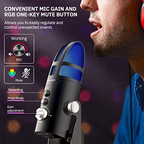 Mikrofon za snimanje podcasta s jednim gumbom, kontrola pojačanja, šest vokalnih načina, nadzor bez zaostajanja, izvrsno za streaming,