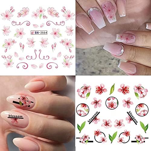 Ružičasti cvjetni naljepnica za nokte leptir Sakura dizajnira naljepnice za nokte za prijenos vode za nokte za nokte proljetne diy