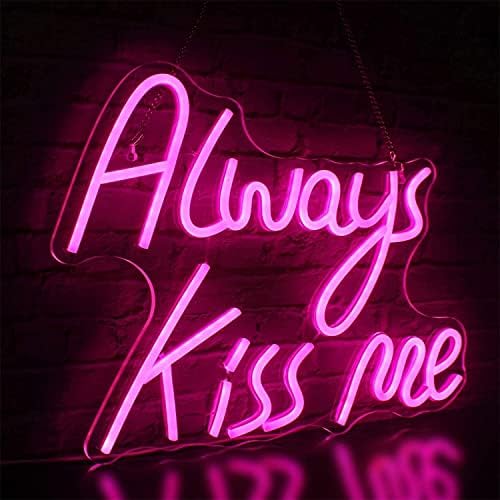 Dvtel me uvijek poljubi neonska svjetla, ružičasti LED dekor USB noćna svjetla s prekidačem, sobni zid viseći zidni natpis, 40x30 cm