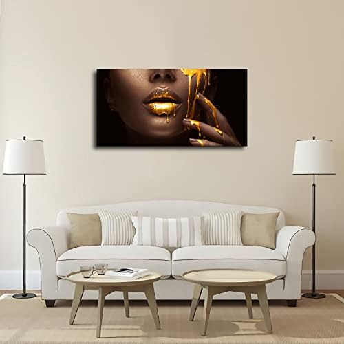 Zlatne usne crni kavans slikaju afričku ženu plakat i ispisuje zidnu umjetničku sliku za dekor domaće sobe