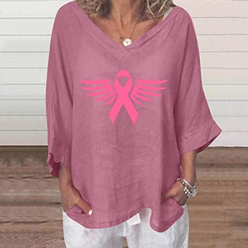 3/4 košulja za svijest o raku dojke za žene ružičaste anđeoske vrpce print grafički tee v vrat batwing labavi bluza vrh