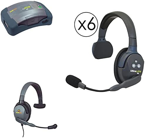 Eartec Hub7SMXS Hub Mini Duplex Base System 7 -Person, uključuje 6x Ultralite s jednim slušalicama, Max4g jednostruke slušalice - s
