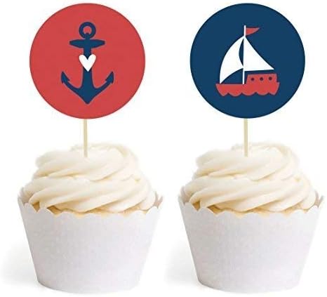 Andaz Press Nautical Ocean Adventure Adventure Zbirka vjenčanja, Cupcake Topper DIY Party Favors komplet, 20-pack