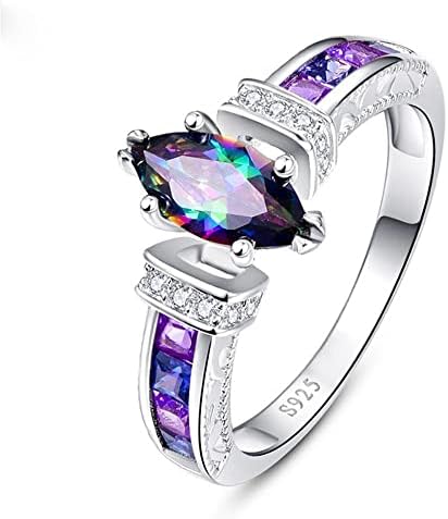 Faux 925 Sterling Silver Natural Iridescent Gemstone prsten Šareni ovalni topaz obećanje prstena za vječnost zaručnika za žene za žene