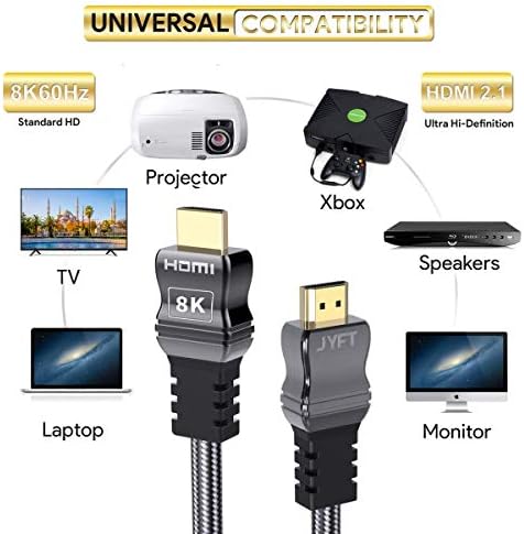JYFT HDMI CABEL 3.3FEET HDMI 2.1 s pletenim kabelom, Video 8K @ 60Hz Ultra HD, Ethernet & Audio Return, Podržite Apple TV, Xbox, PS3,