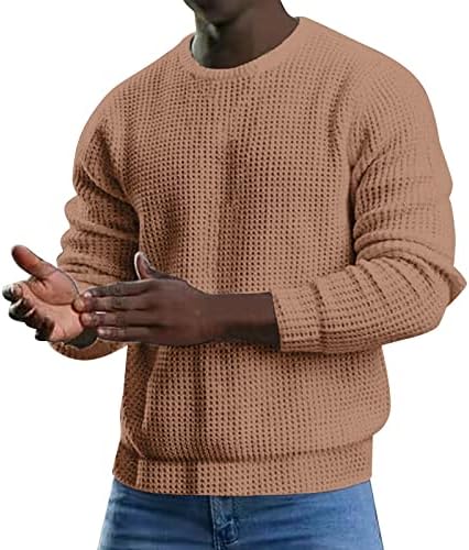 PDFBR muški vafli s pletenim puloverom proljeće vitki fit dugi rukav džemper jaquard Jaquard Plaid mišićni mišić fit praznici vrhovi