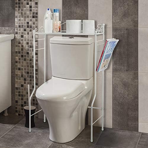 MyGift bijela metalna kupaonica preko toaletne police s košaricom za časopis, Space Spasiva