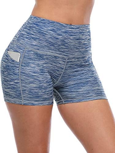 Sportske kratke hlače visokog struka za žene, joga i fitness kratke hlače, kratke hlače za trčanje s dubokim džepovima