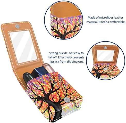 Šareno drvo akvarel kožna Kozmetička torbica za ruž za usne s ogledalom mini Kozmetička torbica za svakodnevnu šminku