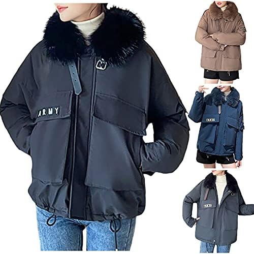FOVIGUO Ženska zimska jakna Zip up kapuljača Topla jakna s puhačem vodootporni pamučni kaput s velikim džepovima
