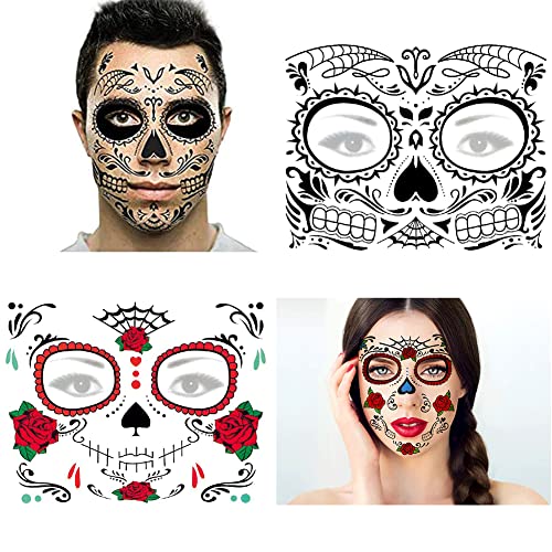 9 List Halloween Privremene naljepnice za tetoviranje lica Dan mrtvih personaliziranih naljepnica za maskaradu lica Cvjetne, crvene