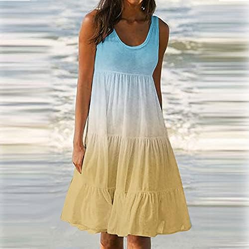 Ljetna sundress za žene 2023, modna gradijentna Haljina Bez rukava s okruglim vratom, ležerna slojevita midi, lepršava haljina s naramenicama