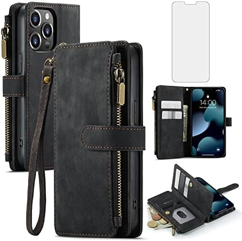 Torbica za telefon Asuwish za iPhone Pro 13 6,1-inčni torbica-novčanik i zaštitna folija za zaslon od kaljenog stakla Kožna flip-držač