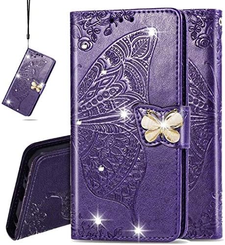 Torbica MEIKONST Diamond Butterfly Case za iPhone 12, moderan flip-torbicu s alatom Bling, stalak za karte, magnetna kopča, mekana