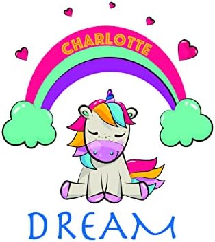Zidni ukrasi Rainbow Unicorn - Oblaci za kišnu kapljinu srca Art Decals - Prilagođena naljepnica s vlastitim tekstualnim imenom - Dekor