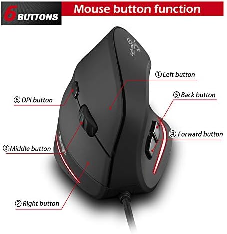 ergonomski miš Buck, žičani okomiti miš s 4 podesive točke po inču, Postavke do 3200 dpi, 6 gumba, LED optički miš za stolna računala,