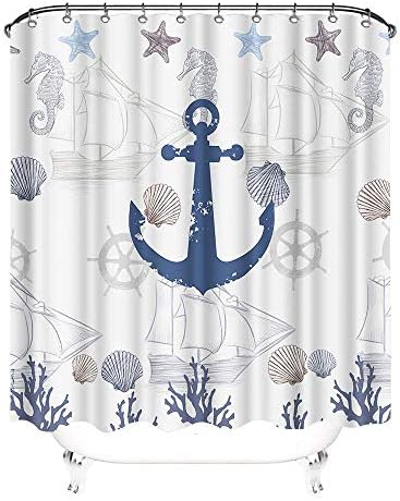 Vividhome nautičko sidro zavjese za tuširanje čamac morski ocean avantura Print mornarsko plava vodootporna tkanina za zavjesa za kupaonicu
