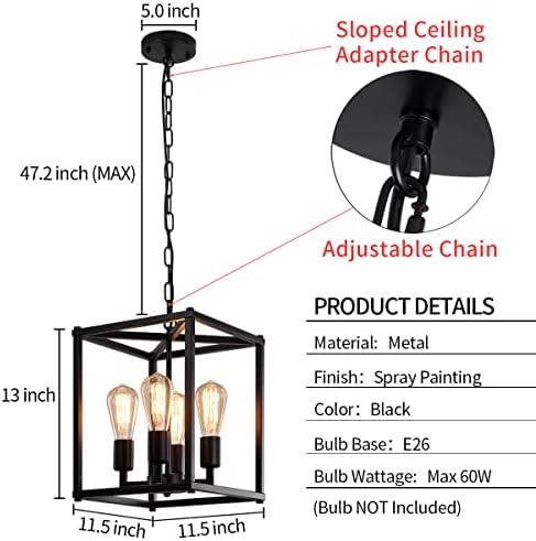 4 svjetla crni luster za seosku kuću viseći luster za kuhinju viseća svjetiljka podesiva po visini viseća svjetla za kuhinju predsoblje