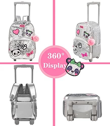 MeetBelify Girls Rolling Backpack Rolling Rolling Rockpacks s kotačima za djevojke za osnovnu predškolsku posudu Slatka prtljaga Panda