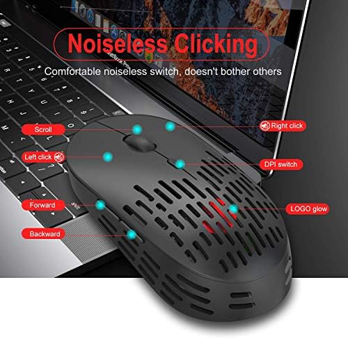 Bežični miš, punjivi optički miš od 2,4 inča za prijenosna računala, bežični miševi s nano prijemnikom, osvijetljeni miš za igranje