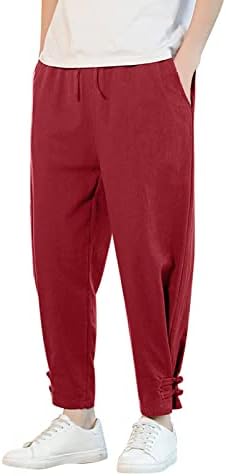 Miashui topli muški muški pamuk i lanena čvrsta boja casual hlače japanske posteljine sportove vitke hlače stopala 6 kuća 6