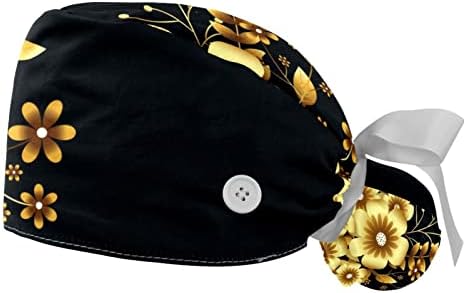 Niaocpwy 2pcs Žene podesiva radna kapa s cvijetom cvijeta crna končana torbica kravata stražnji šešir