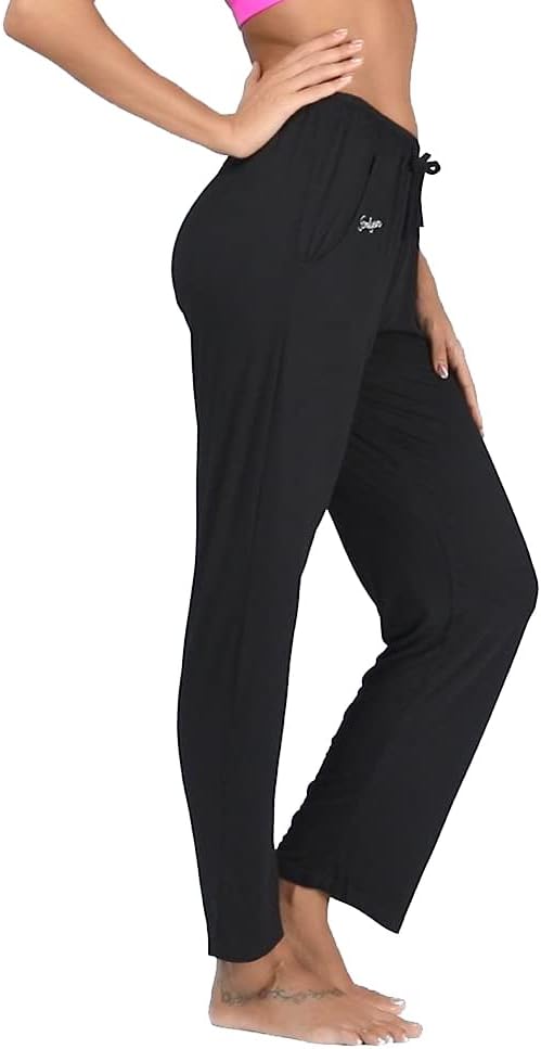 Jorlyen ženske joga hlače duge modalne udobne hlače za izvlačenje labave ravne noge za jogu trčanje sportom s džepovima