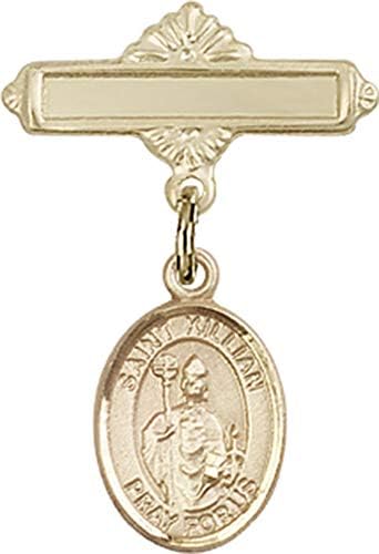 Dječja značka Ach s amuletom Svetog Kiliana i poliranom Pribadačom značke / Zlatna značka za djecu od 14 karata s amuletom Svetog kiliana