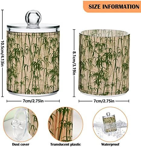 Yyzzh zelena bambusova šuma na bež 4 pakiranju Qtip držač za dozator za pamučne brisene kuglice okrugli jastučići floss od 10 oz apoteke