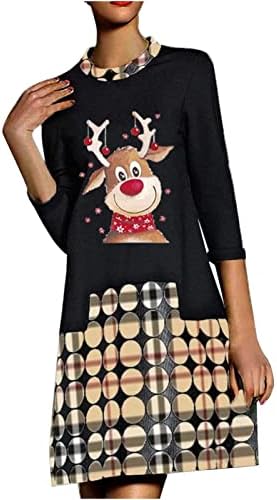Ženska haljina od tunike s dugim rukavima, Božićna modna haljina s grafičkom čašom crnog vina, široke ljuljačke u boji